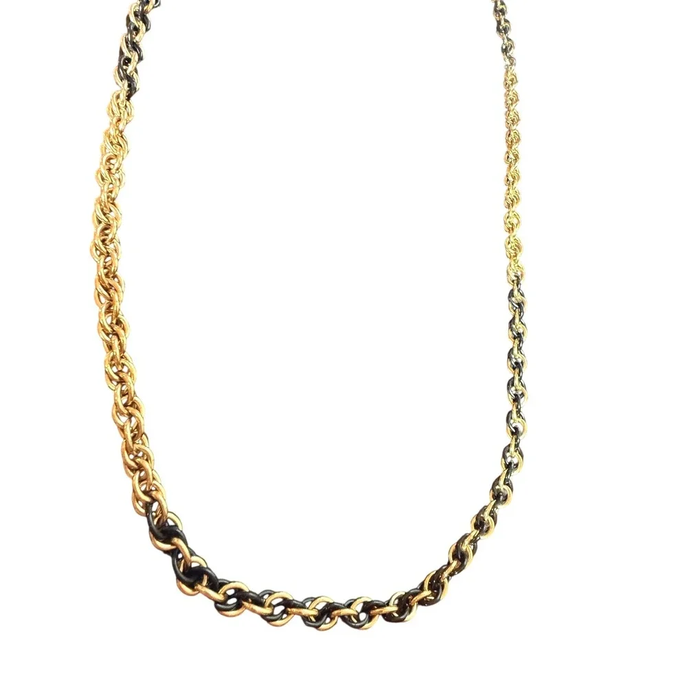 VTG Monet Black‎ Enamel Gold Tone Rope Chain Necklace 30